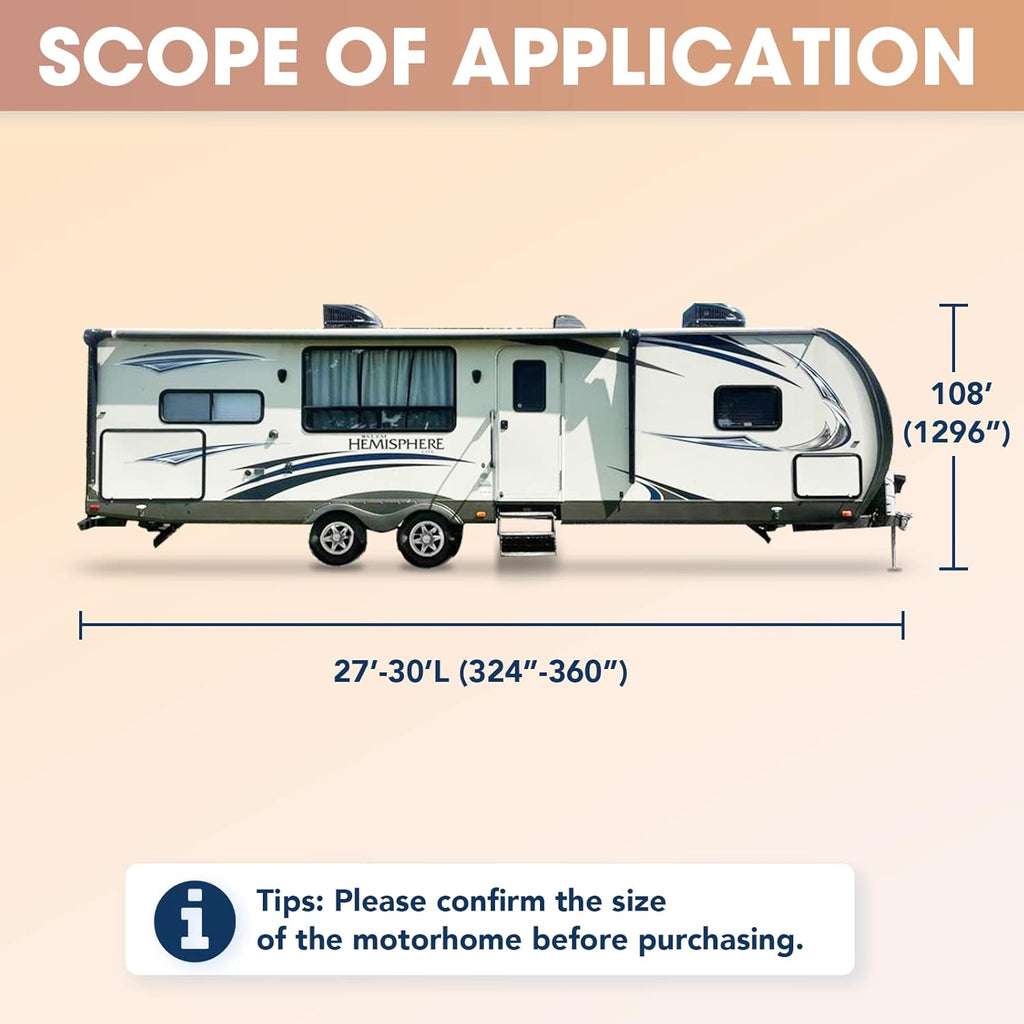 4-Layer Windproof Travel Trailer Cover Fits 27' - 30' with 2 Straps and 2 Patches A9517