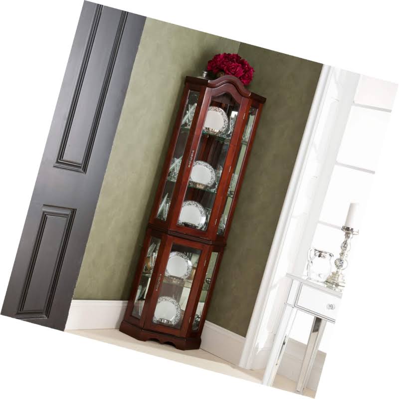 Lighted Corner Curio Cabinet Mahogany Y2309