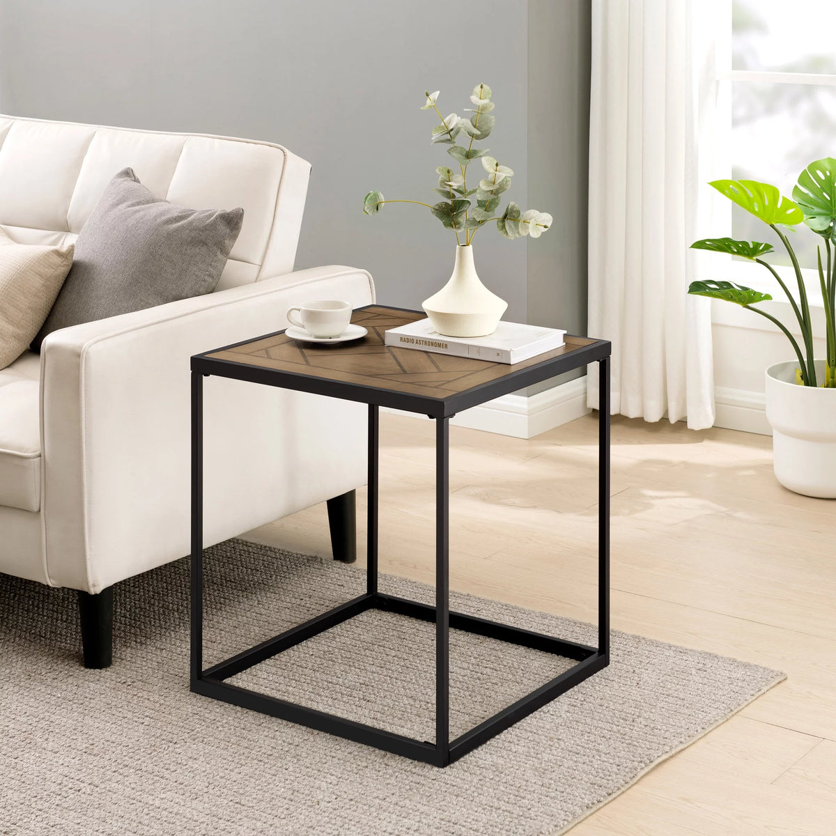 20" Parquet-Top Metal Square Side Table A40455