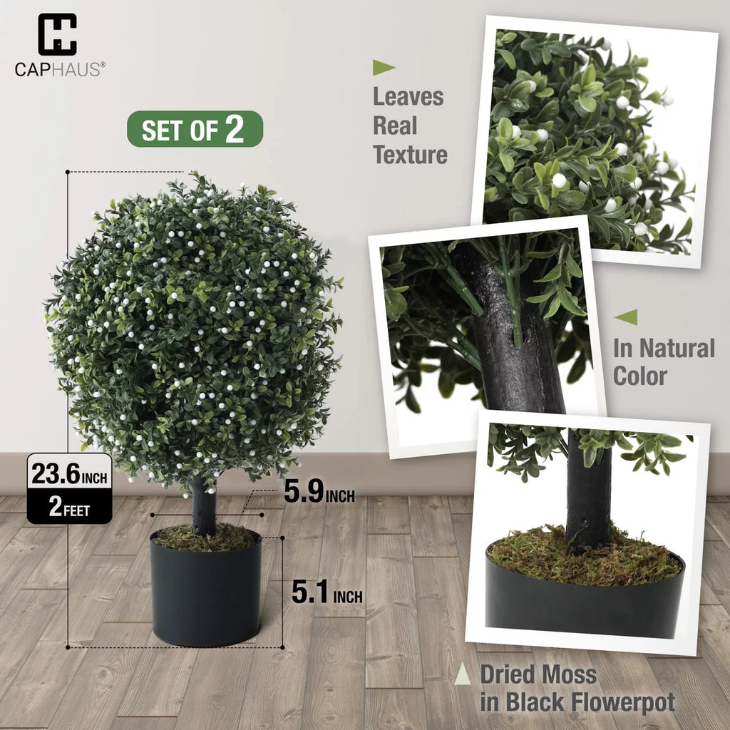Artificial Boxwood Topiary Ball Tree Set of 2 P180899