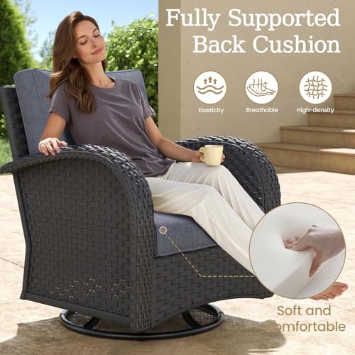 5 Pieces Wicker Patio Furniture Set with High Back Swivel Rocker Chairs F746