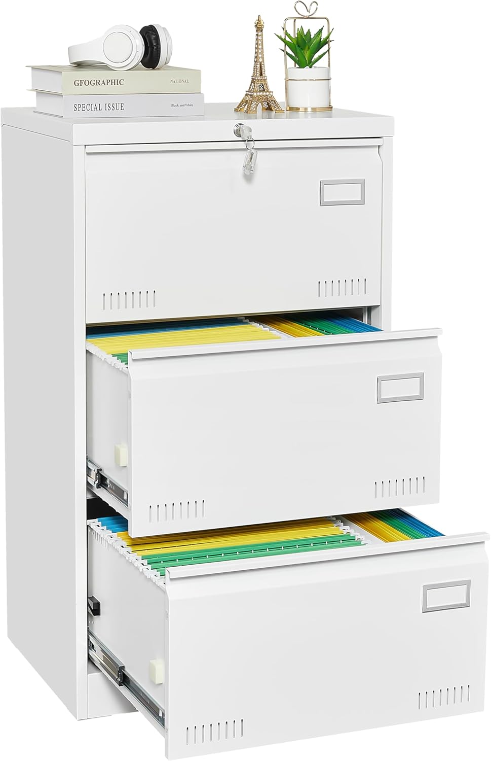 White 3-Drawer Metal Lateral File Cabinet S60286