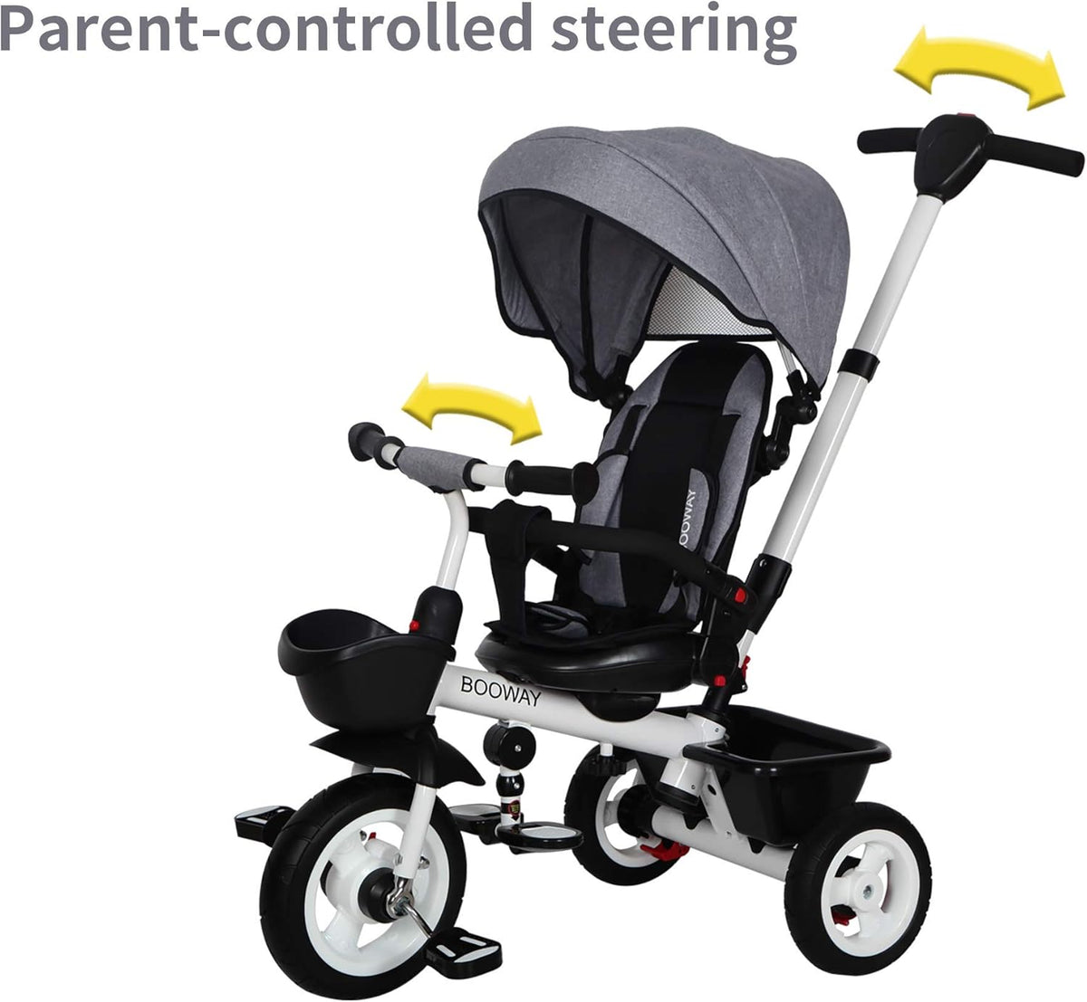 6-in-1 Kids Stroller Tricycle with Adjustable Push Handle, Removable Canopy, Safety Harness H289875