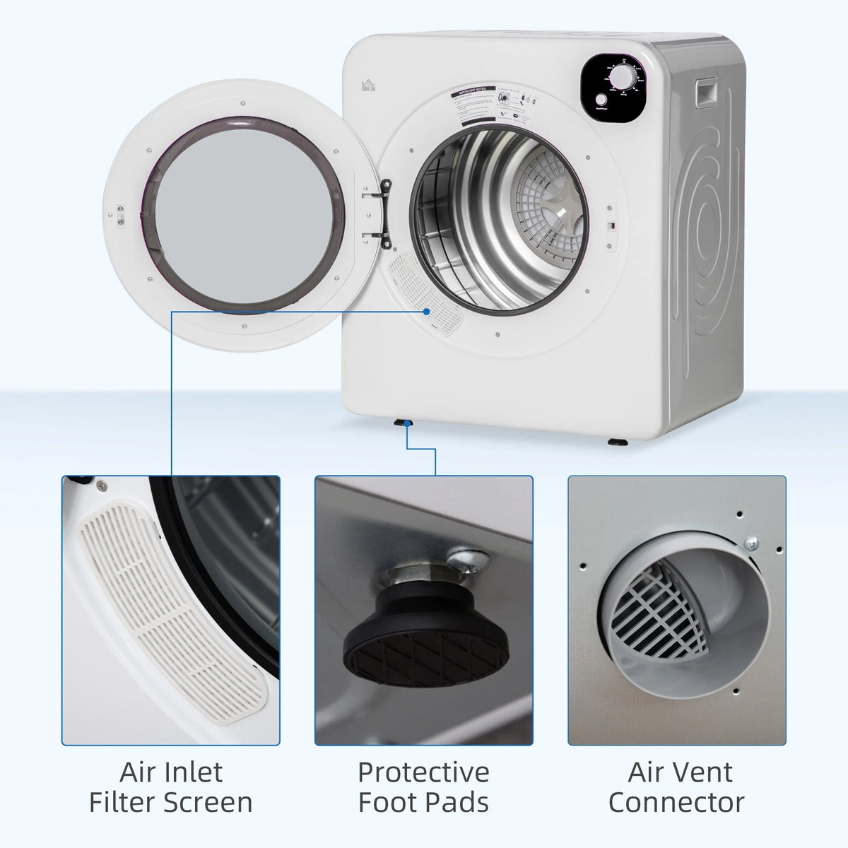 1300W 3.22 Cu. Ft. Electric Portable Laundry Dryer, White D118
