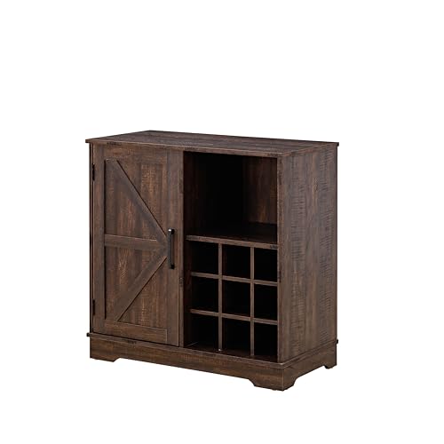 Gray Wash Farmhouse Coffee Bar Cabinet with Wine Rack and Drawer S357