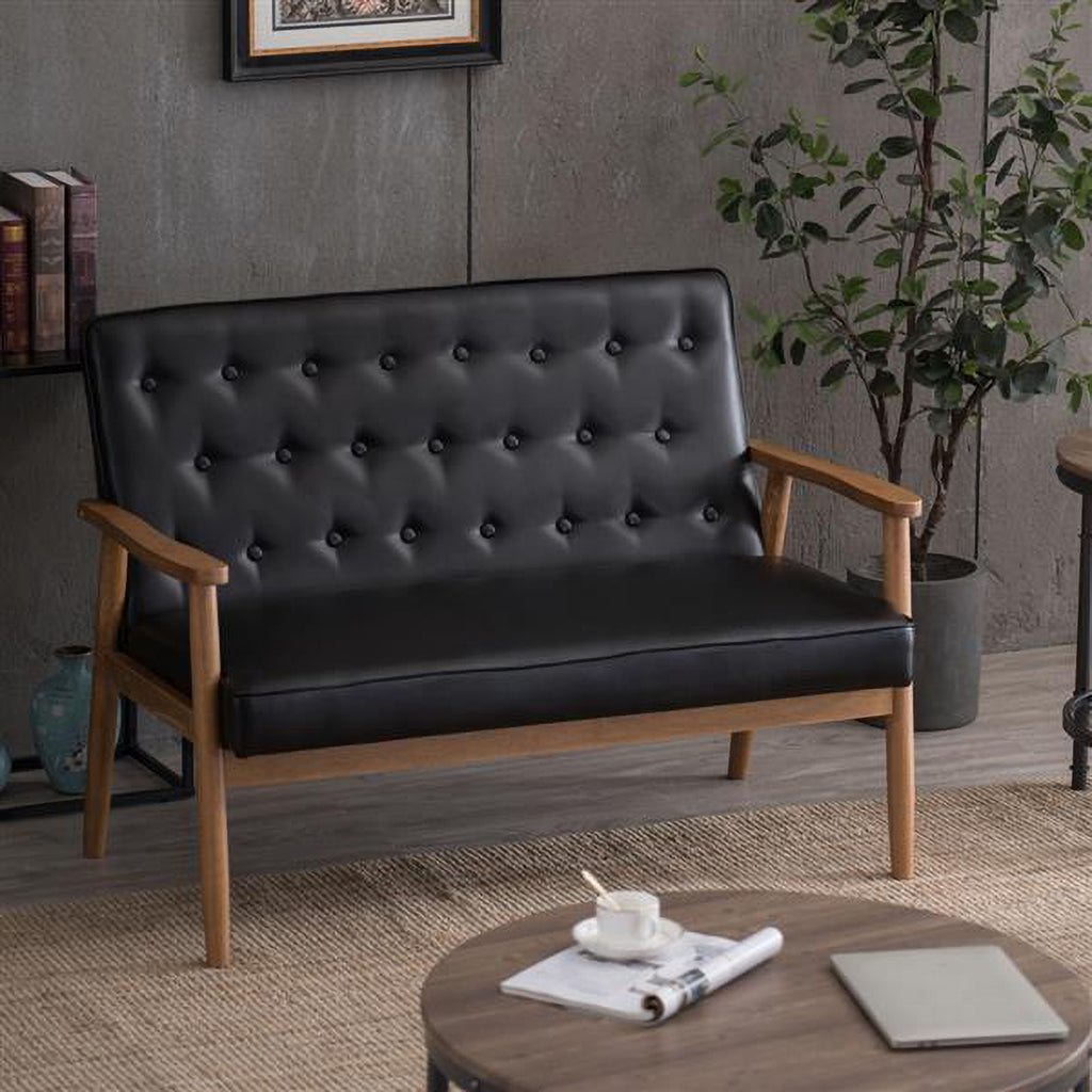 Black PU Leather Loveseat Lounge Chair Y32771