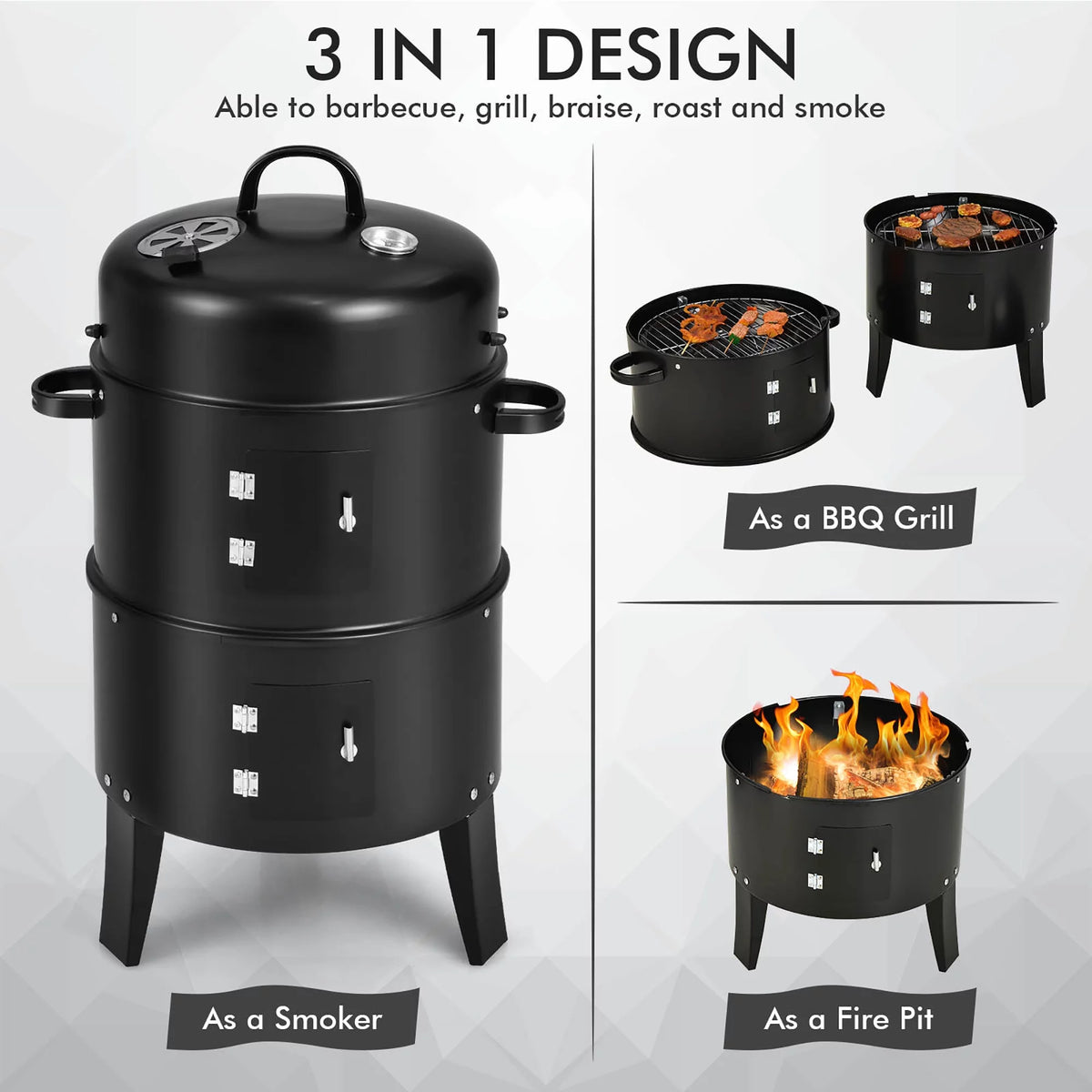 Charcoal Smoker Grill with Detachable 2 Layer N775