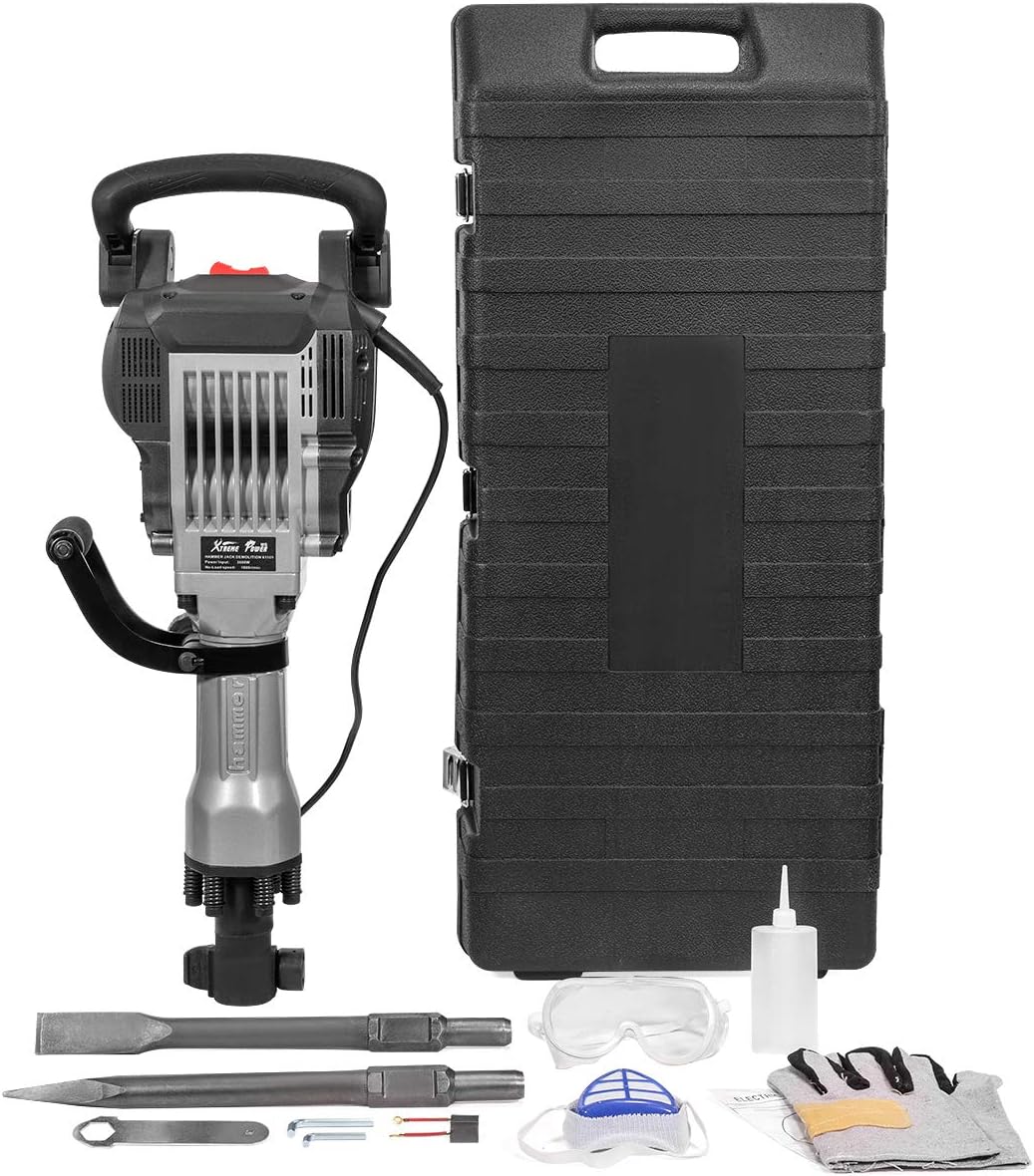 3600W Heavy Duty Electric Demolition Jack Hammer Concrete Breaker with Chisel & Point Chisel Bit Hand Gloves Case H794