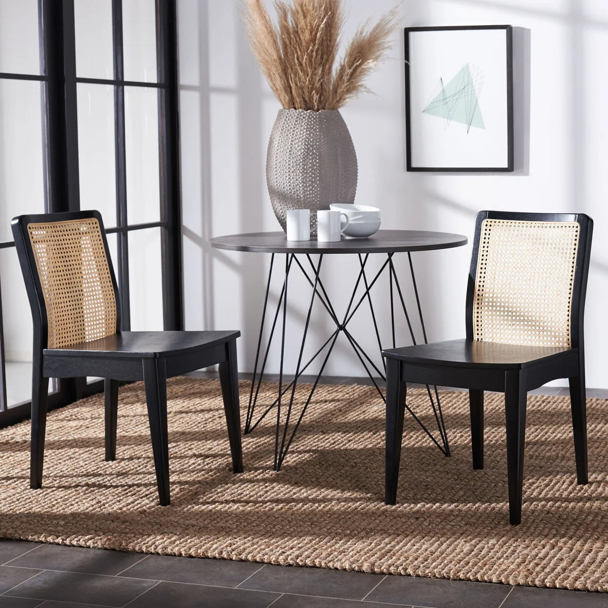Rattan Dining Chair, Black/Natural, Set of 2 O420
