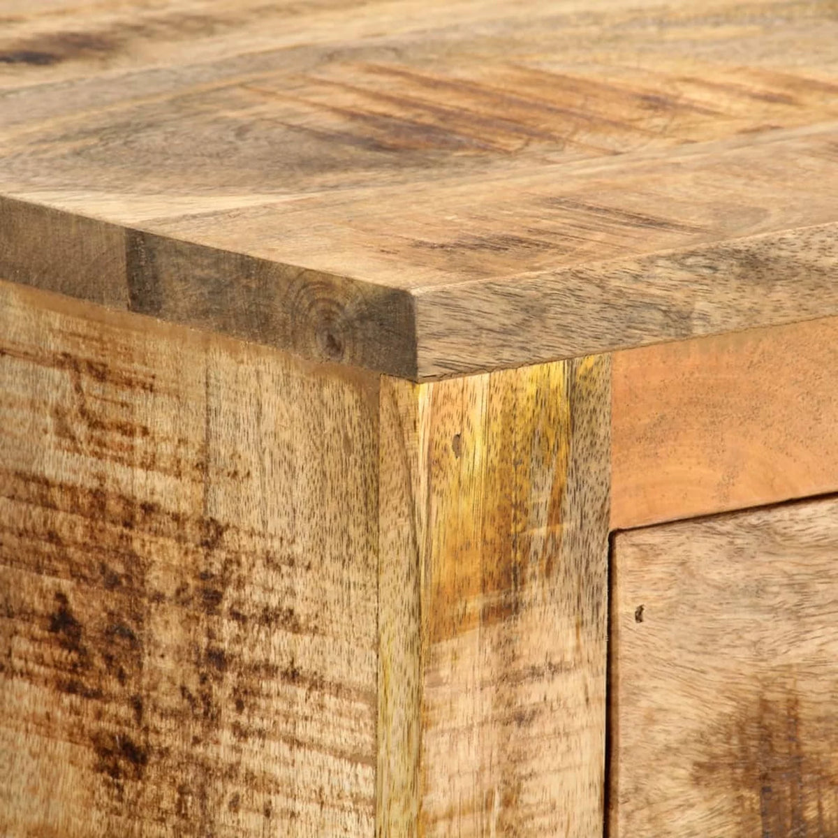 Mango Wood Side Table with Storage Drawers and Wheels X1378