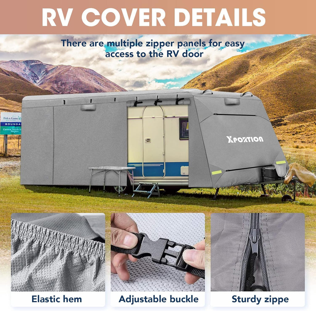 4-Layer Windproof Travel Trailer Cover Fits 27' - 30' with 2 Straps and 2 Patches A9517