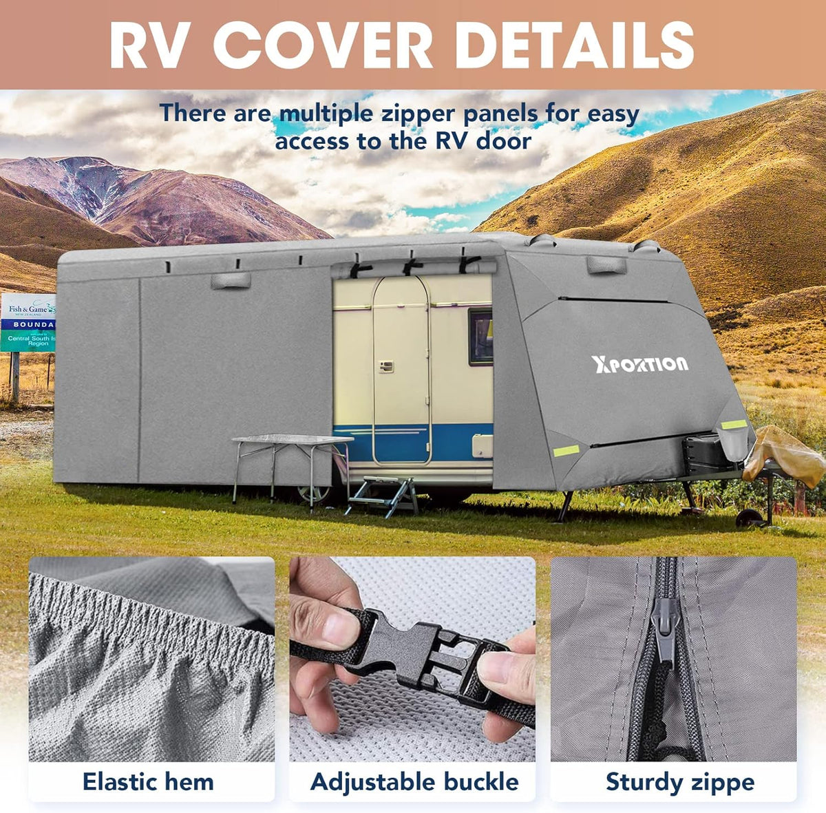 4-Layer Windproof Travel Trailer Cover Fits 27' - 30' with 2 Straps and 2 Patches A9517