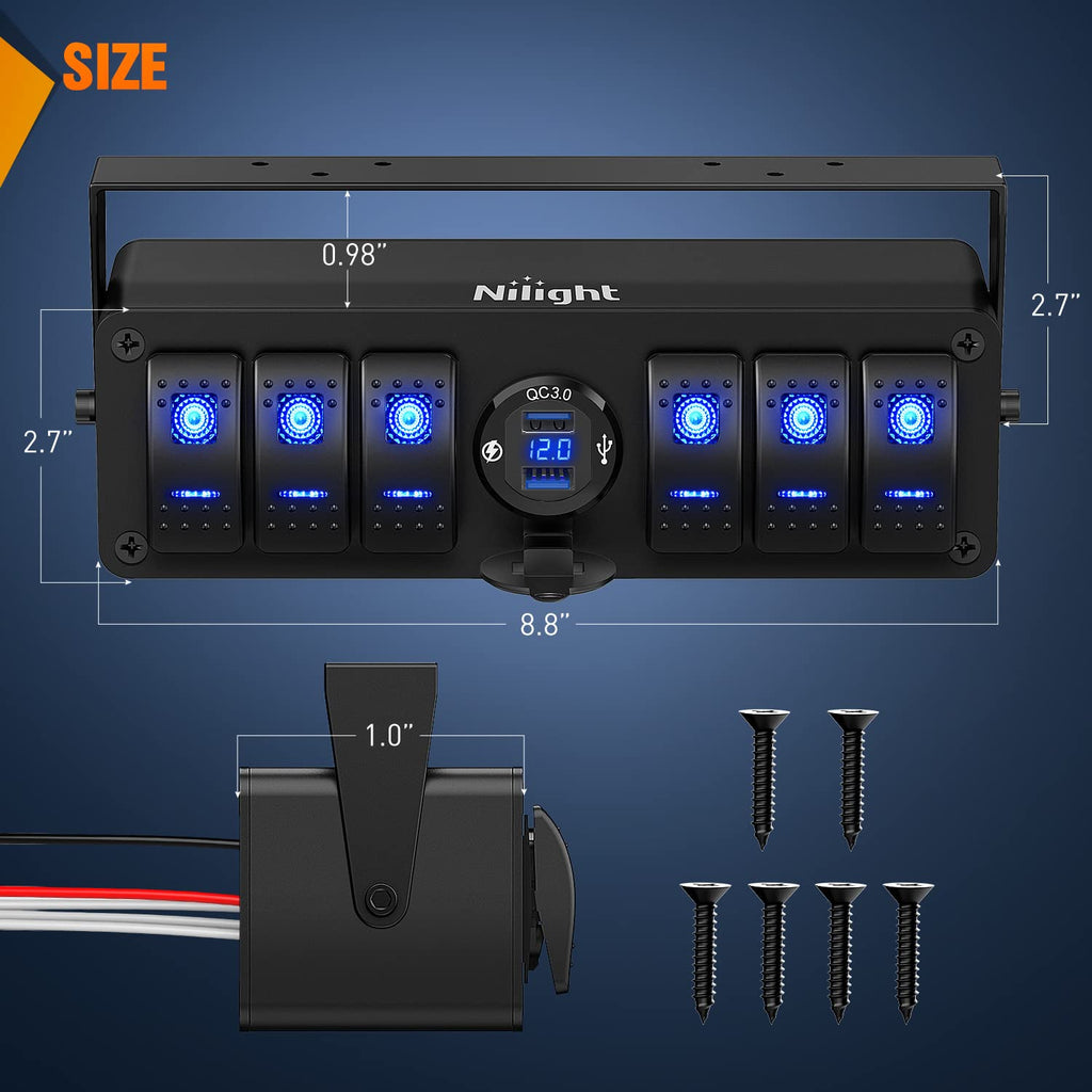 6 Gang Rocker Switch Panel with USB Charger Voltmeter, Pack of 2 R5784