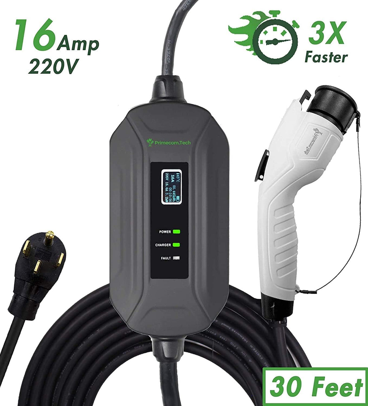 Level 2 Portable Electric Vehicle Charger 220V 240Volt 16Amp 30 Feet I811046