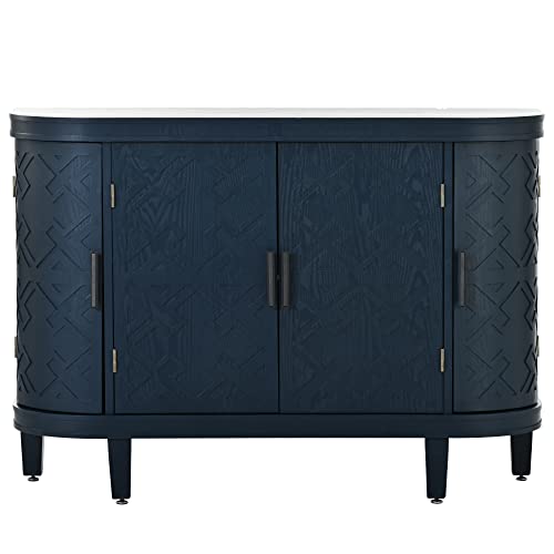 Grey Wooden Buffet Cabinet with Antique Pattern Doors Z4488