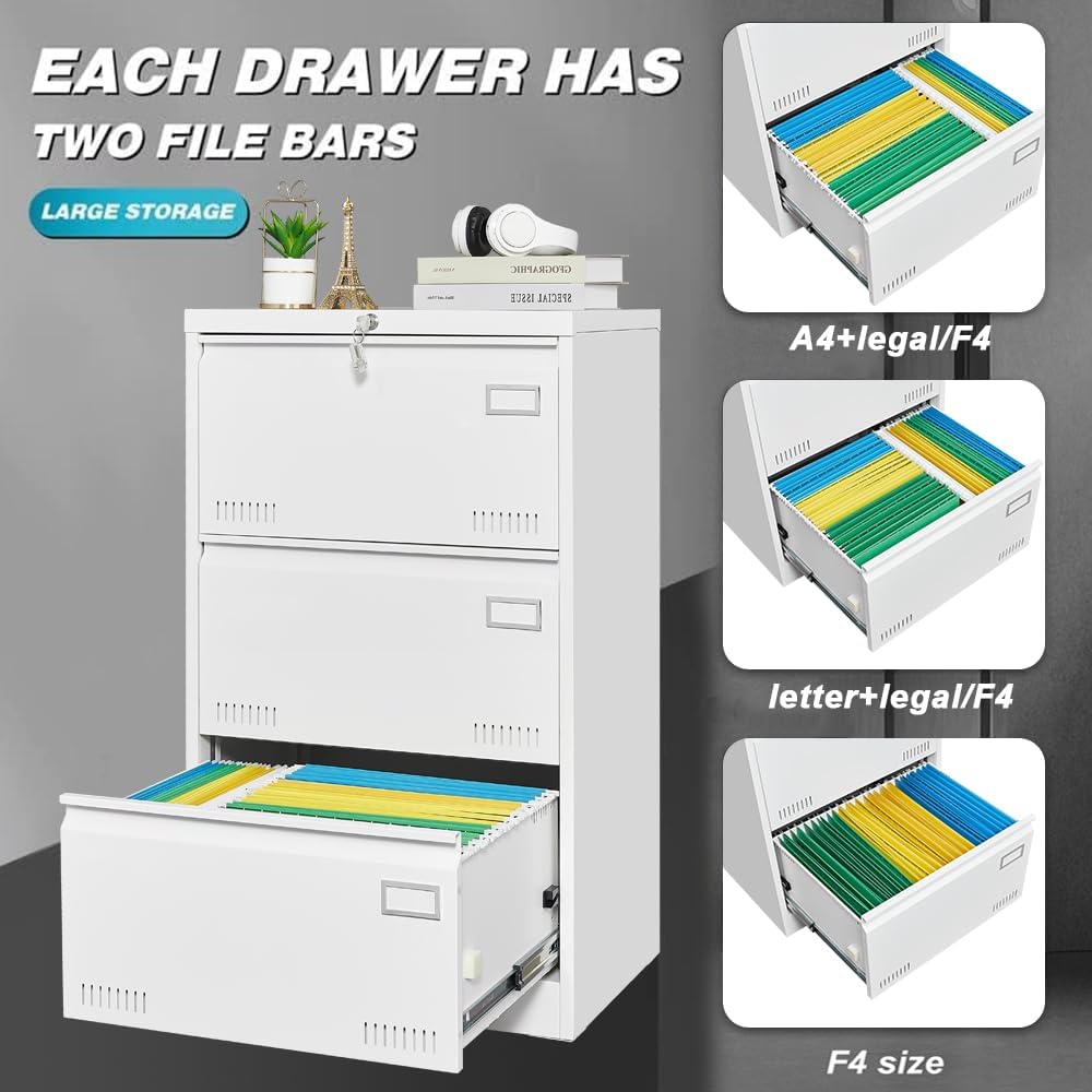 White 3-Drawer Metal Lateral File Cabinet S60286