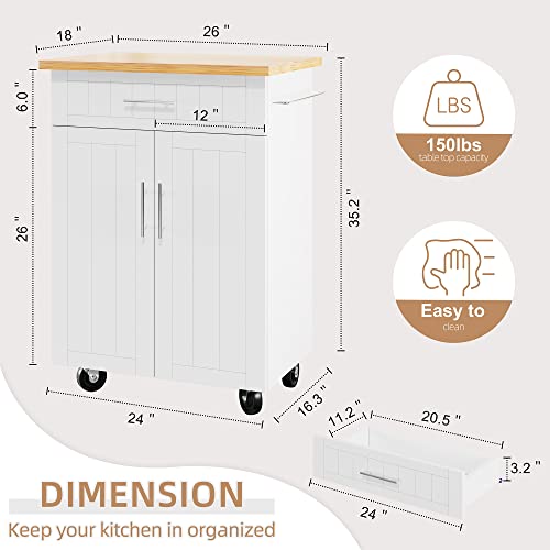 White Kitchen Island Cart with Storage and Drawers J7248