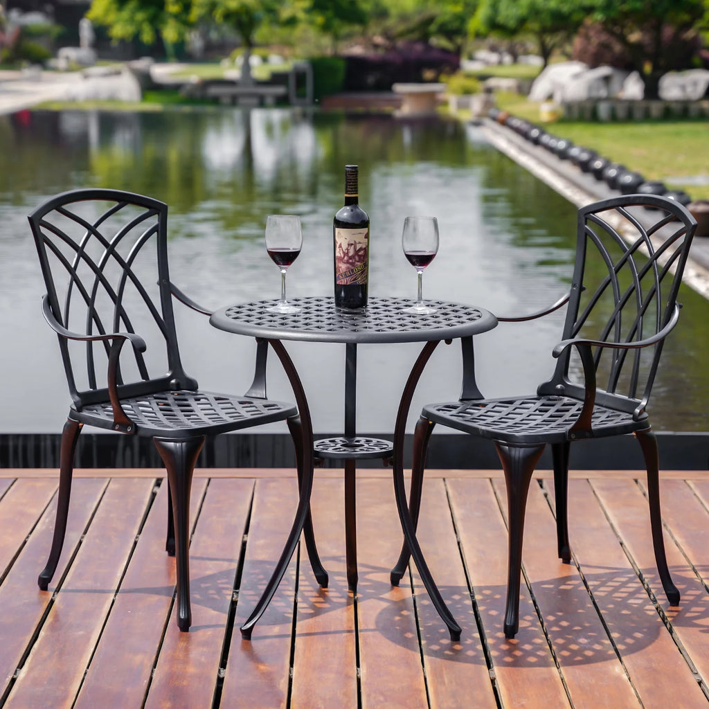 3 Piece Cast Aluminum Patio Bistro Set with Umbrella Hole J732