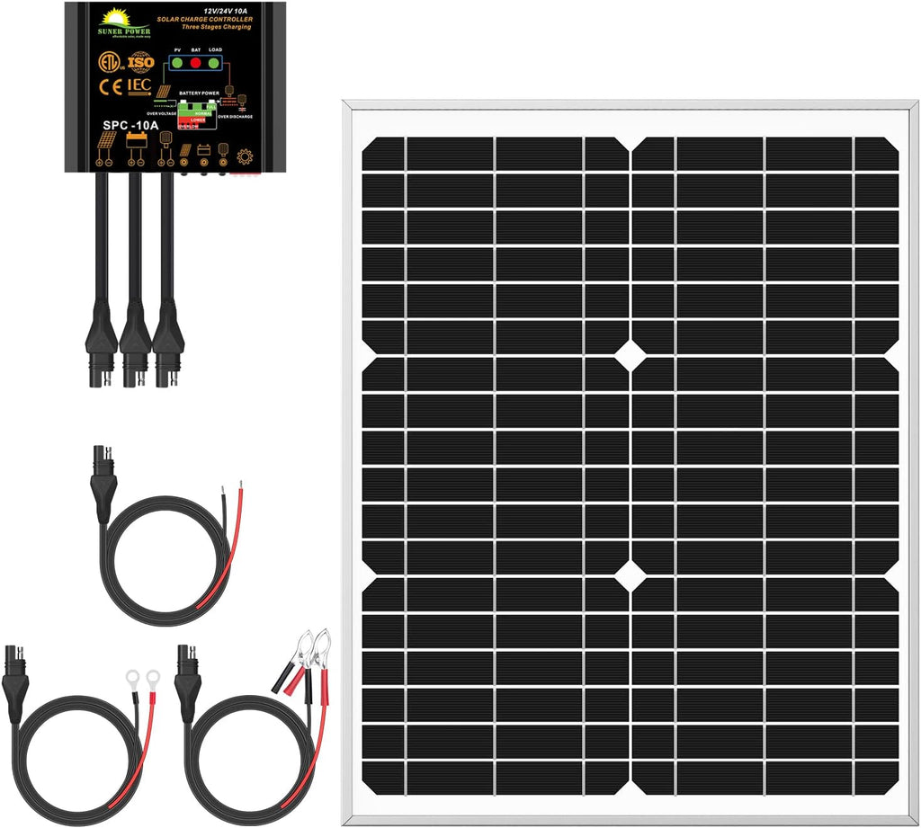 20W Mono Crystalline 12V Solar Panel Kit with 10A Charge Controller, Pack of 2 B4619