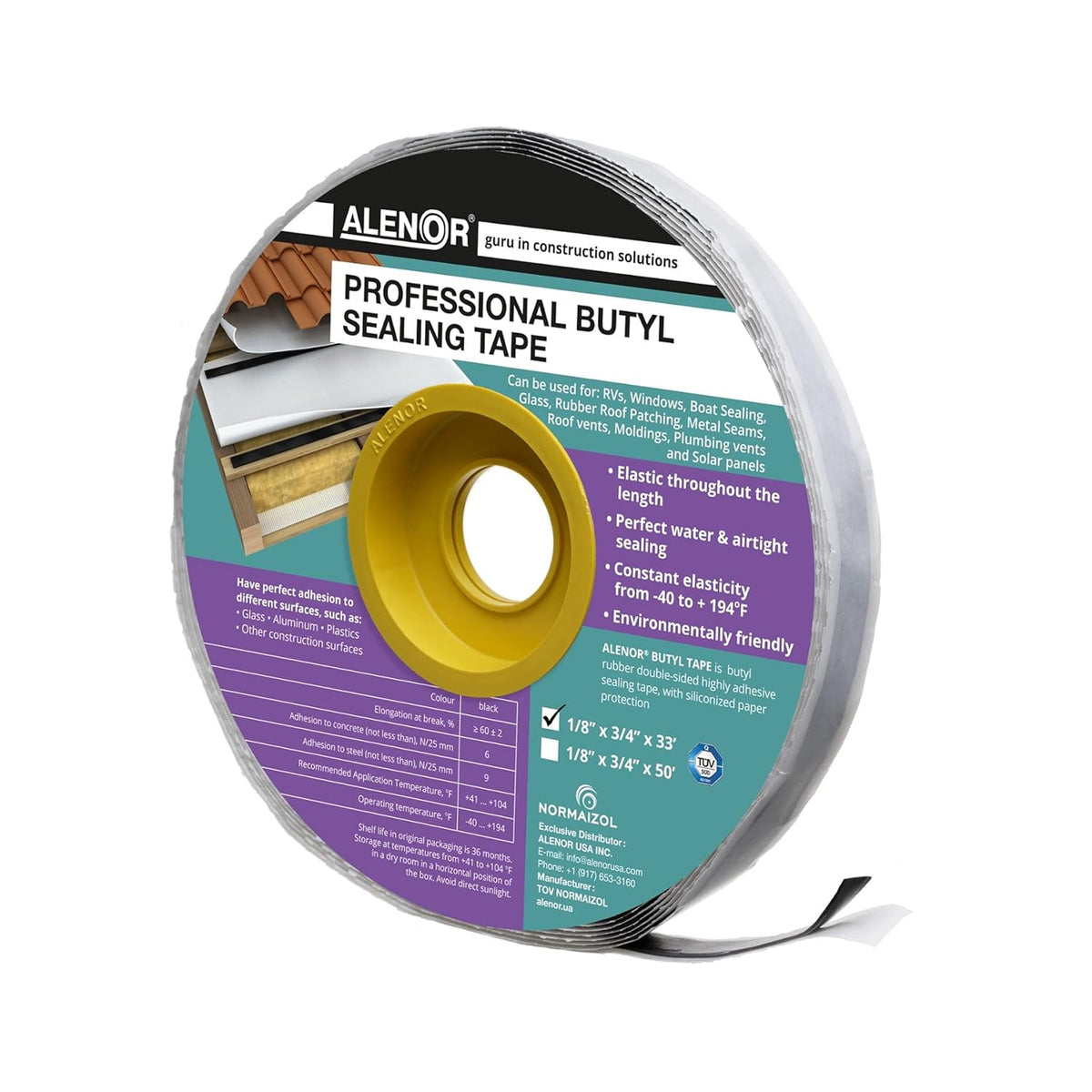 Butyl Rubber Tape 1/8'' x 3/4 x 33 Feet O46912