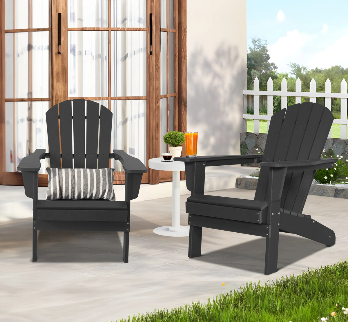 Black Set of 2 Plastic Resin Adirondack Chairs N796