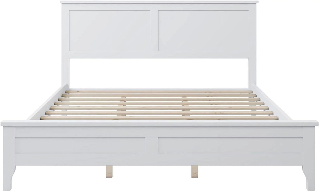 White Queen Size Solid Wood Platform Bed I770