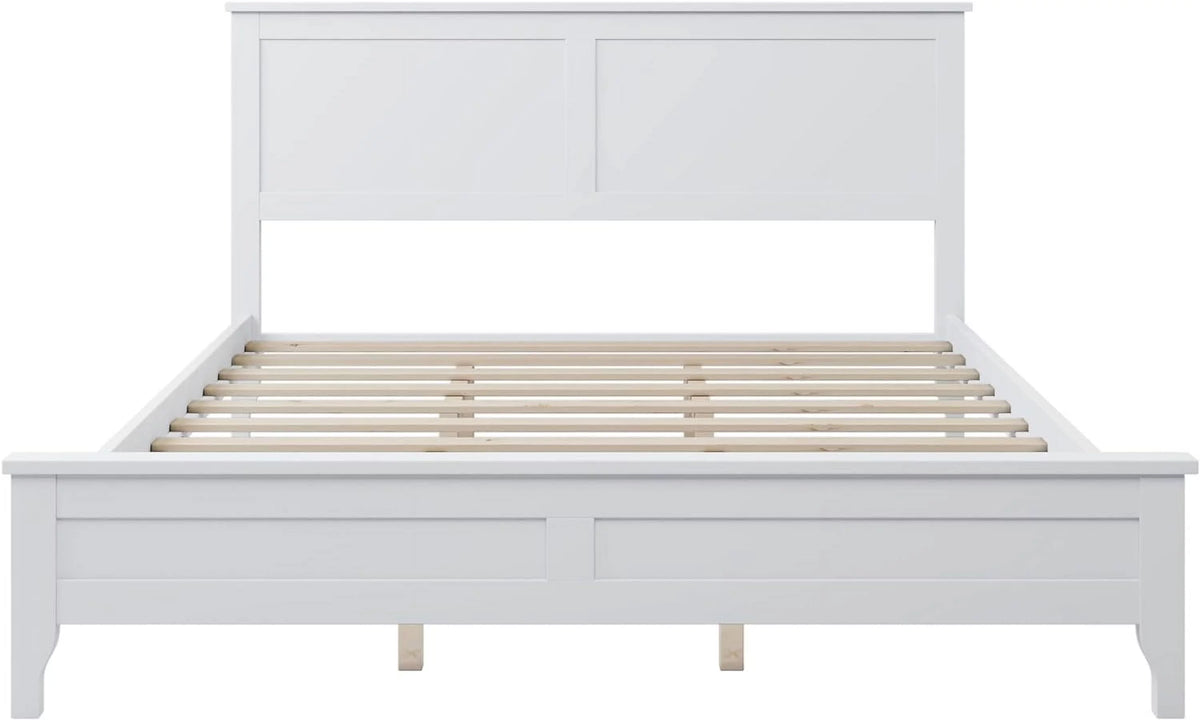 White Queen Size Solid Wood Platform Bed I770