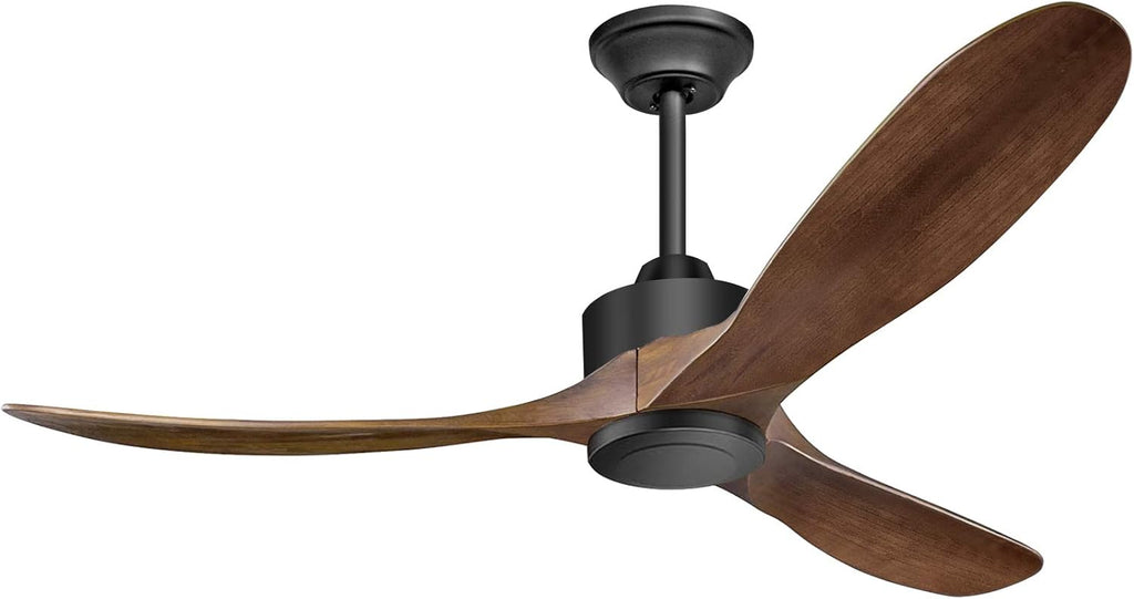 52 Ceiling Fan with Remote Control 6 Speed 9 Timer 3 Carved Walnut Blades Reversible DC Motor H142