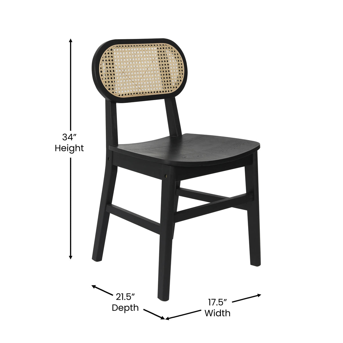 Set of 2 Cane Rattan Dining Chairs with Solid Wood Frames K20007