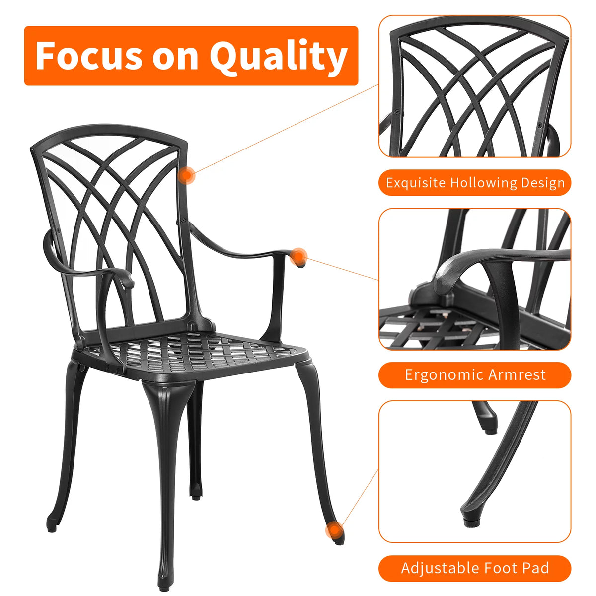 3 Piece Cast Aluminum Patio Bistro Set with Umbrella Hole J732