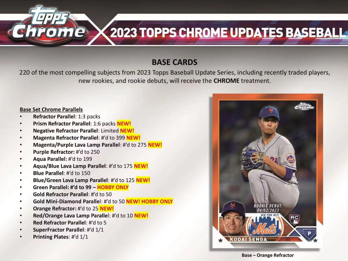 2023 Chrome Update Series Baseball Trading Card Hobby Box Y398