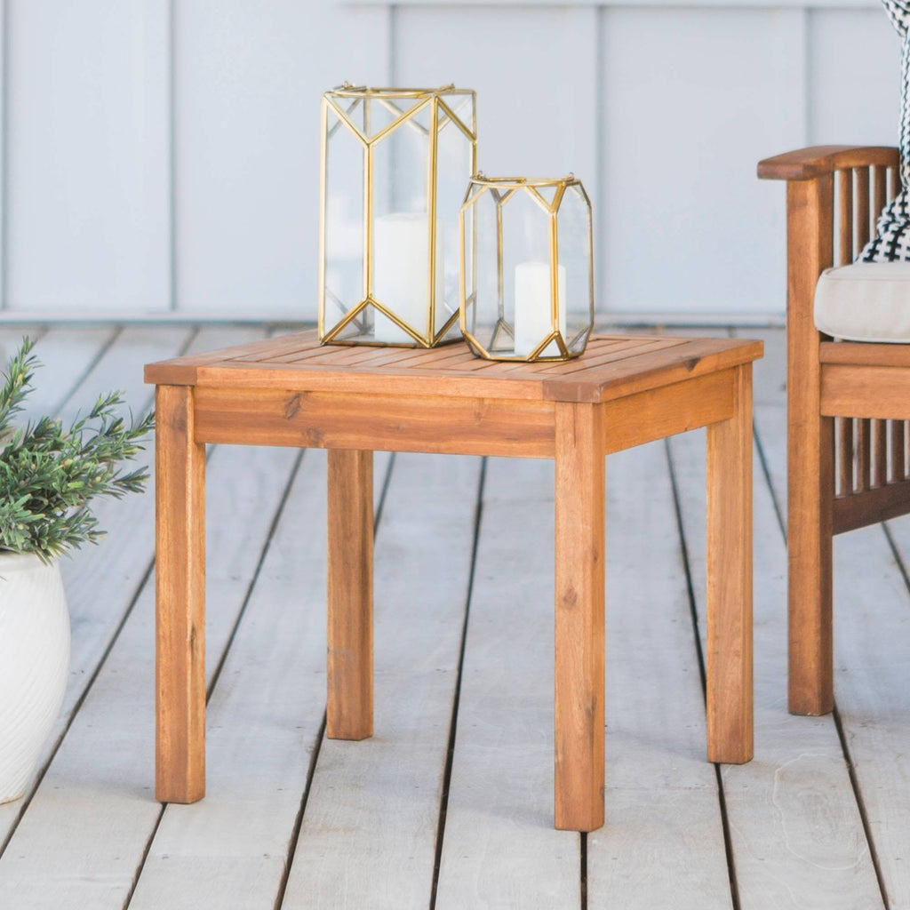 Brown Acacia Wood Outdoor Side Table J33232