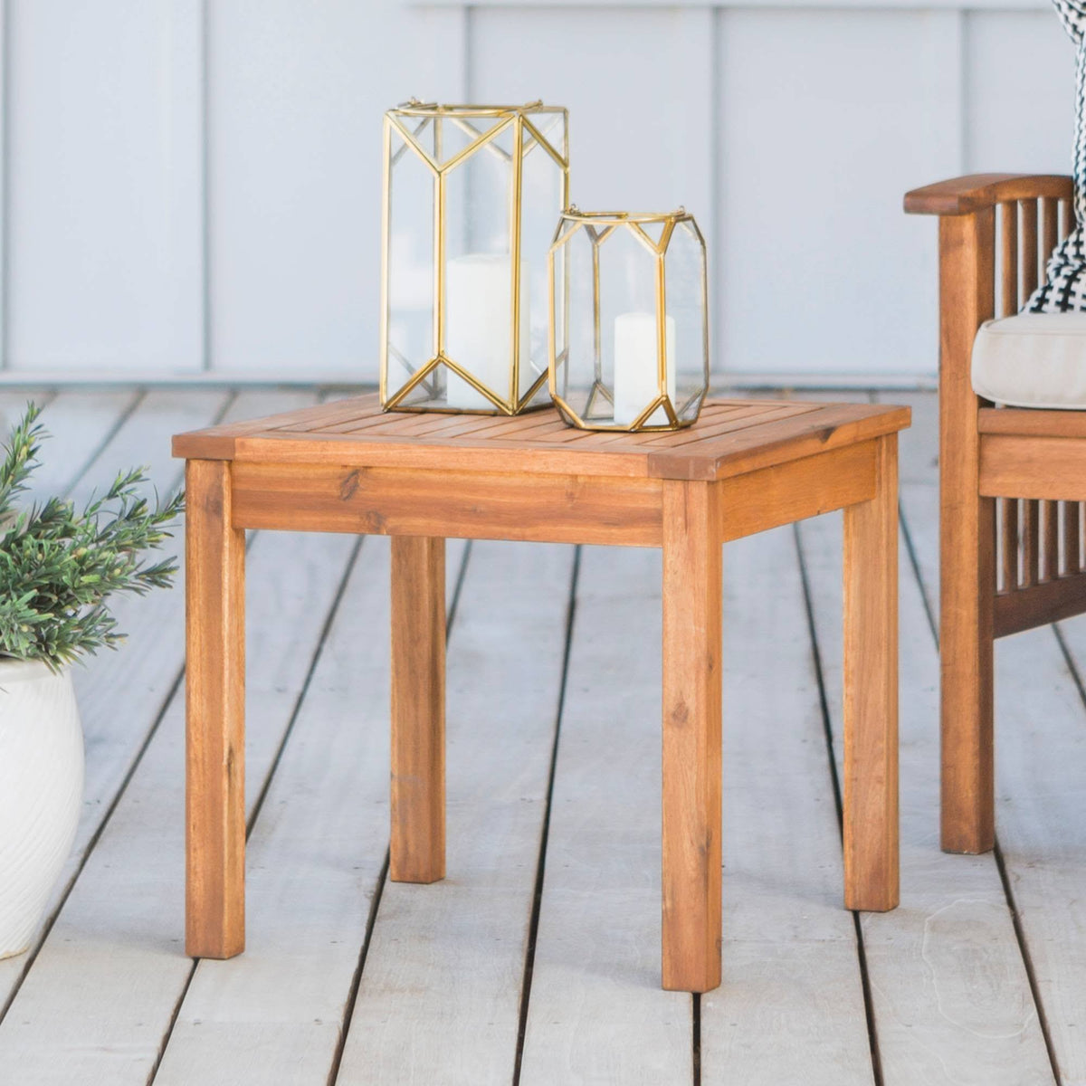Brown Acacia Wood Outdoor Side Table J33232