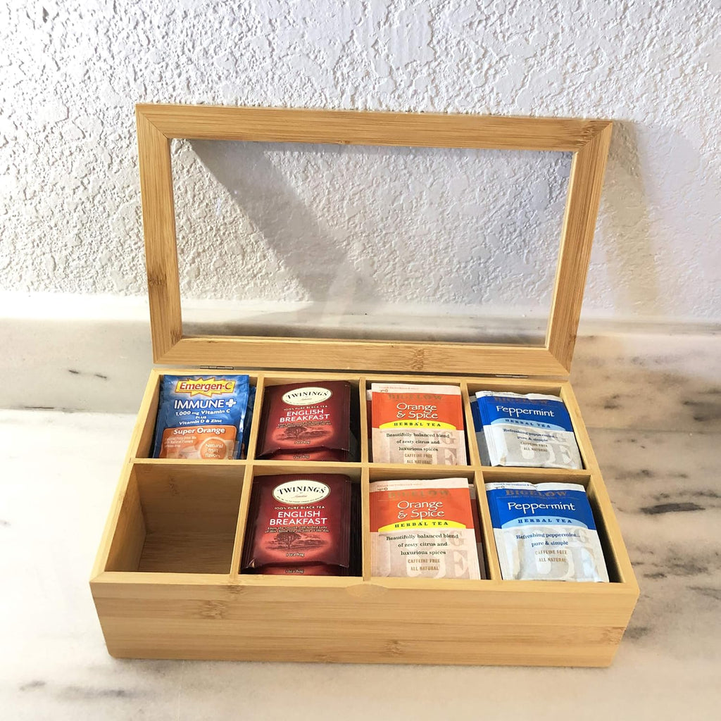 Natural Bamboo Wooden Tea Bag Organizer with 8 Compartments C65453