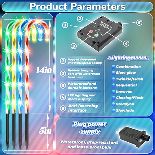 24 Pack Candy Cane Pathway Stake Lights D243