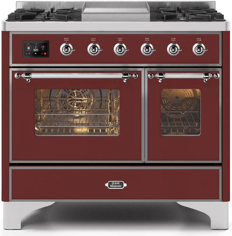 40 Dual Fuel Propane Gas Range in Burgundy with Chrome Trim Y1534