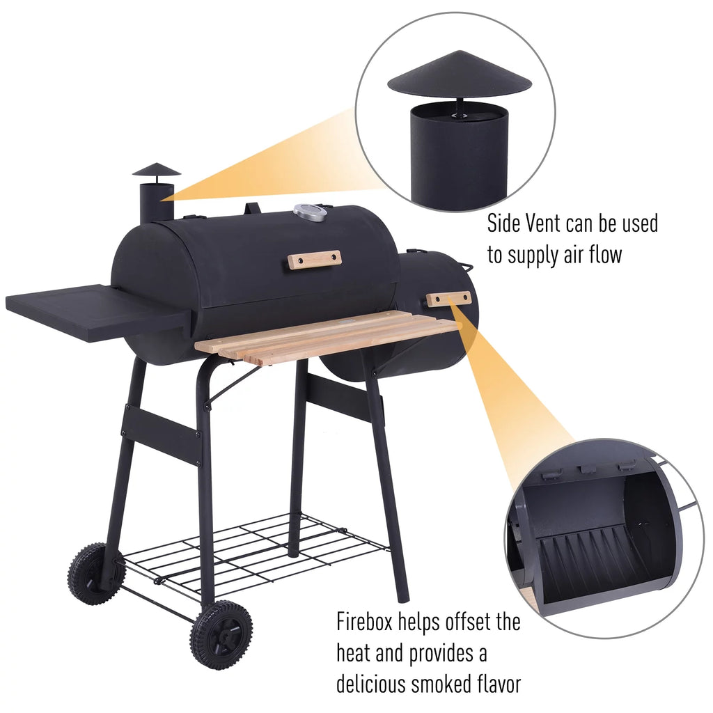 Portable Charcoal BBQ Grill and Offset Smoker Combo with Wheels C33057