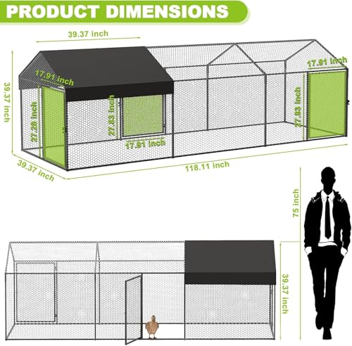 Large Metal Chicken Coop with Cover & Swing Y6573