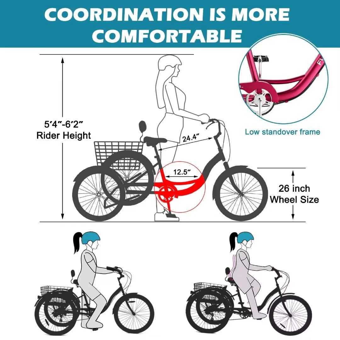24/26 inch 3 Wheel 7 Speed Tricycle with Shopping Basket O10481