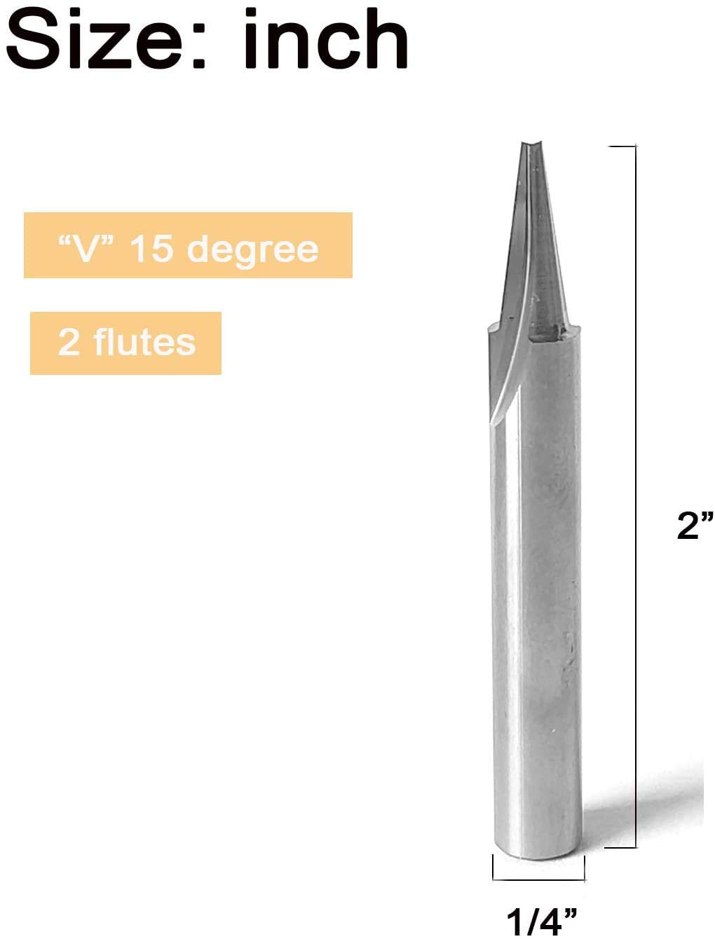 2 Pc Solid Carbide CNC Router Bit 15 Deg 1/4 Shank 1/16 Cutting Diameter O10834