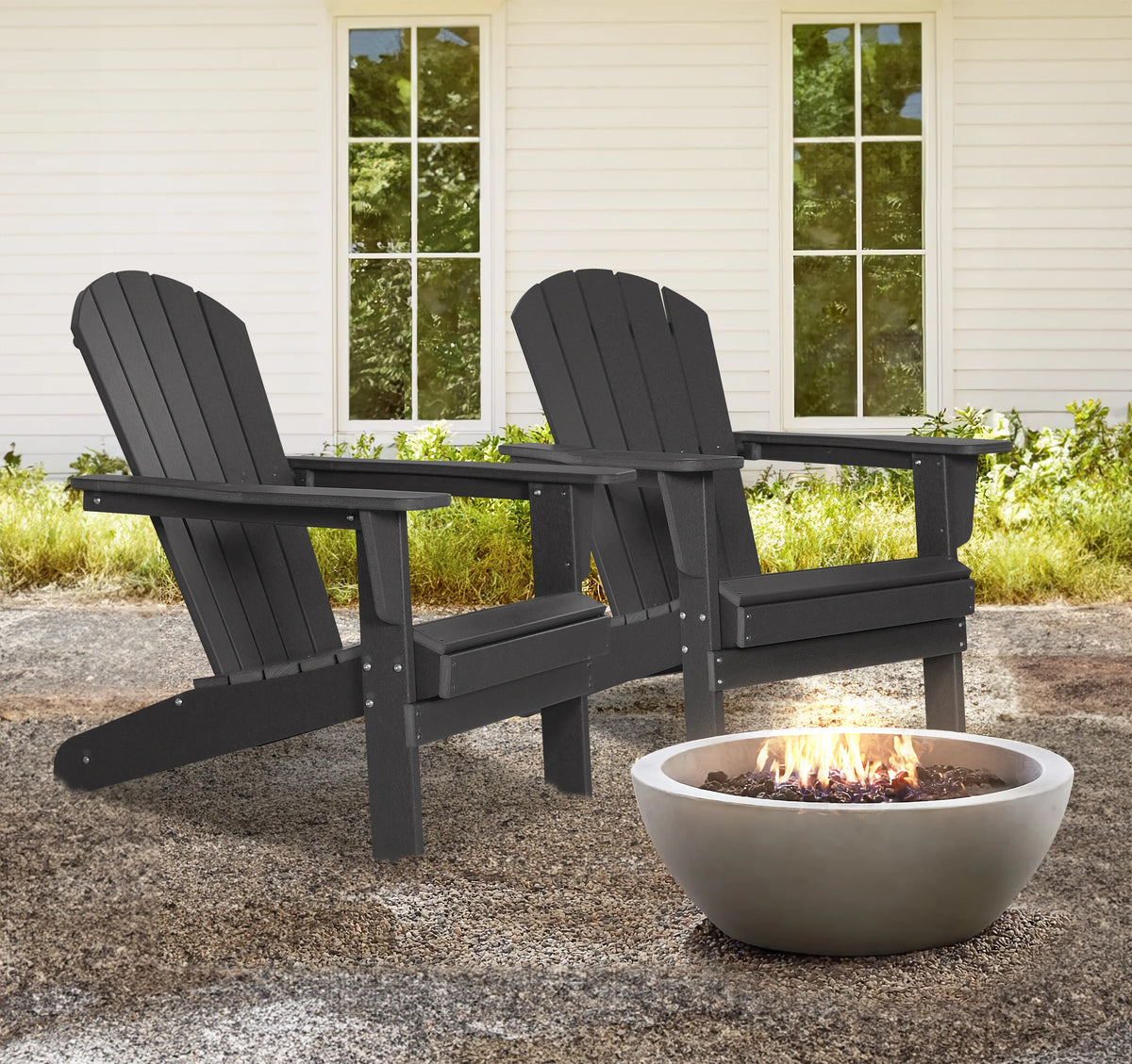 Black Set of 2 Plastic Resin Adirondack Chairs N796