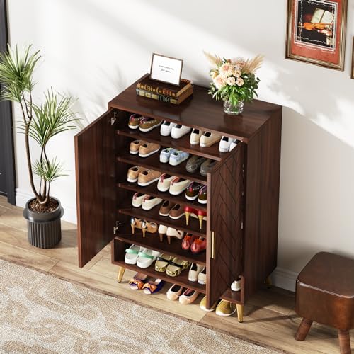 Walnut 6-Tier Shoe Cabinet with Doors N845