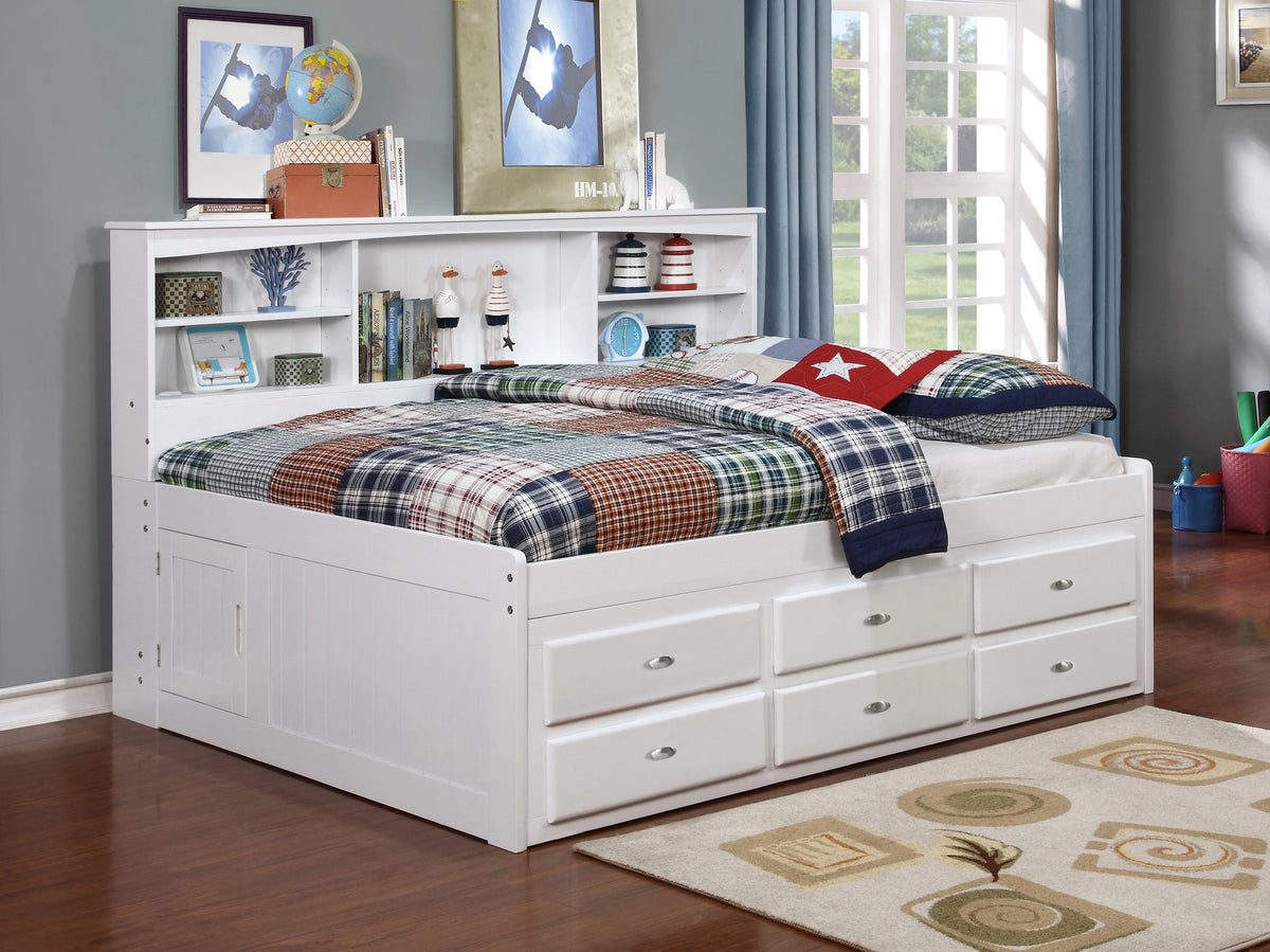 Solid Pine Full Bookcase Daybed with 3 Drawers and Twin Trundle in Casual White G223