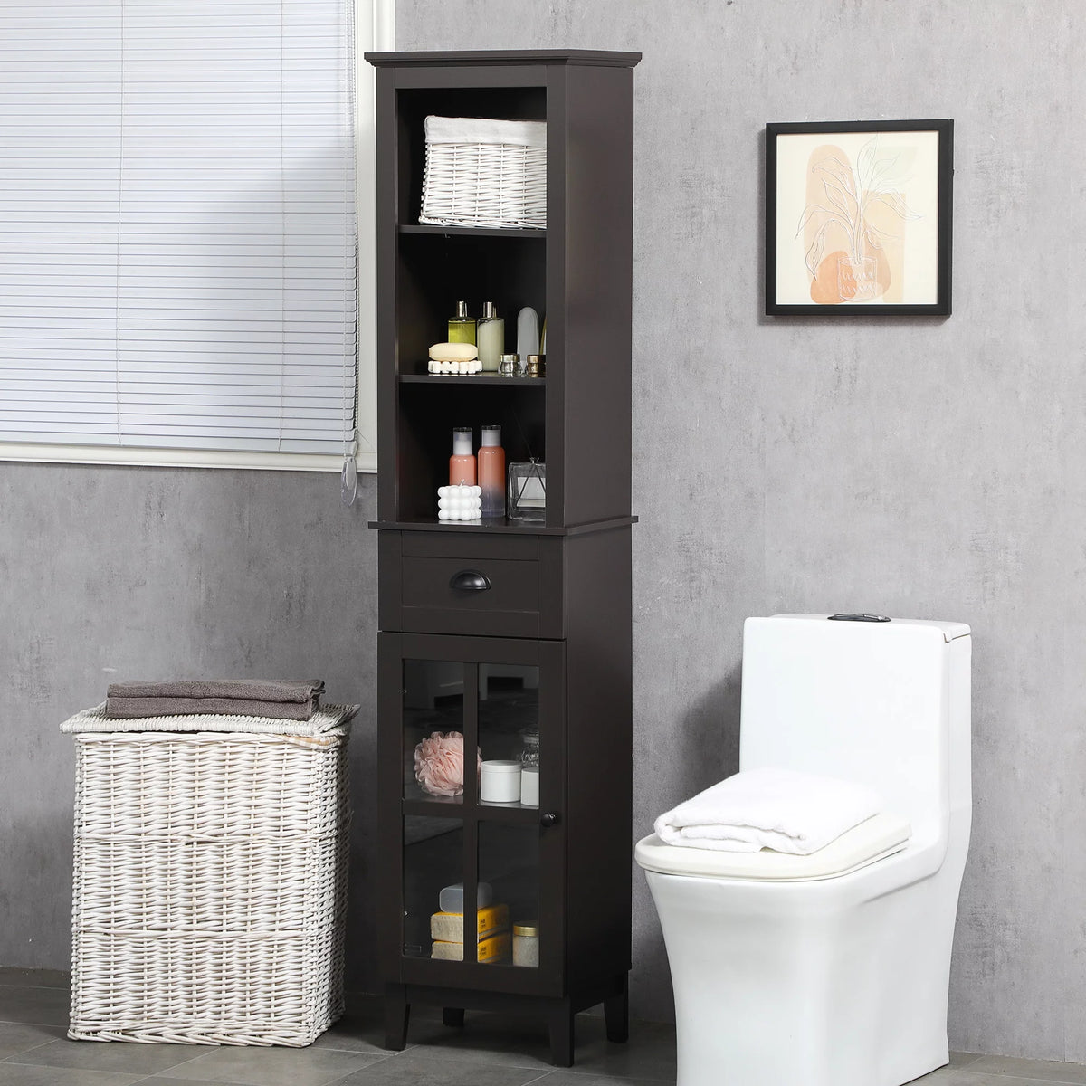 Slim Bathroom Storage Cabinet Linen Tower Brown B234