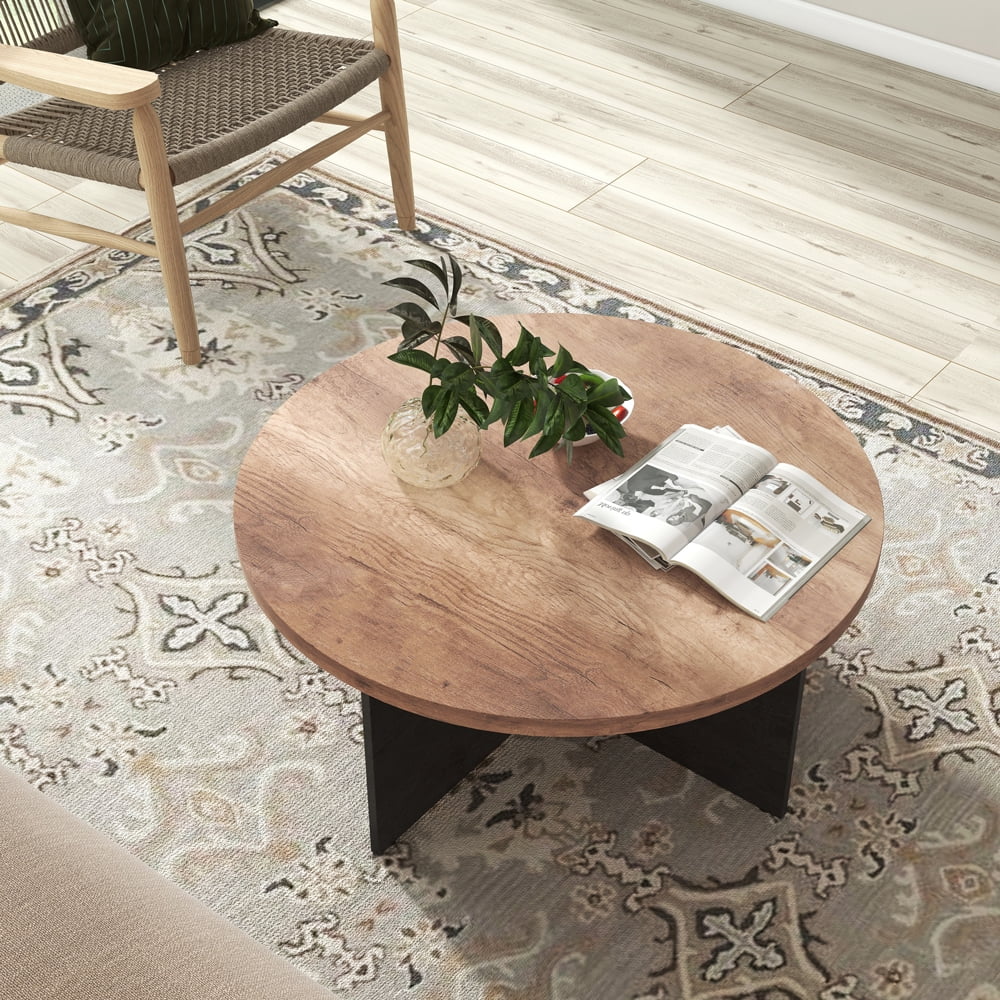 Modern Retro Round Coffee Table 35 Inches Rustic Brown B867571