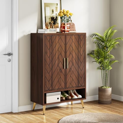 Walnut 6-Tier Shoe Cabinet with Doors N845