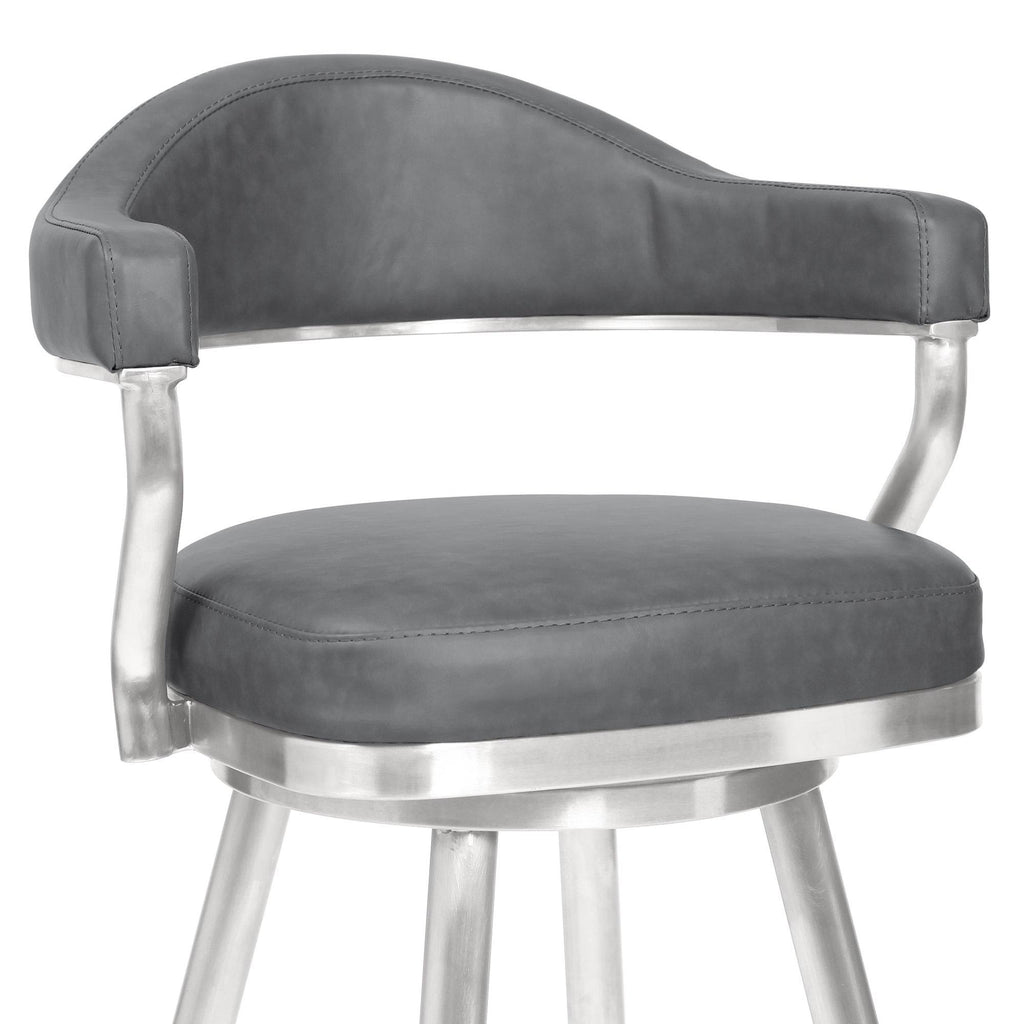 26 inch Counter Height Barstool in Brushed Stainless Steel and Vintage Grey Faux Leather S69230
