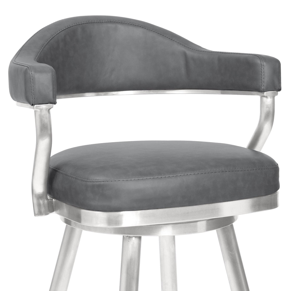 26 inch Counter Height Barstool in Brushed Stainless Steel and Vintage Grey Faux Leather S69230