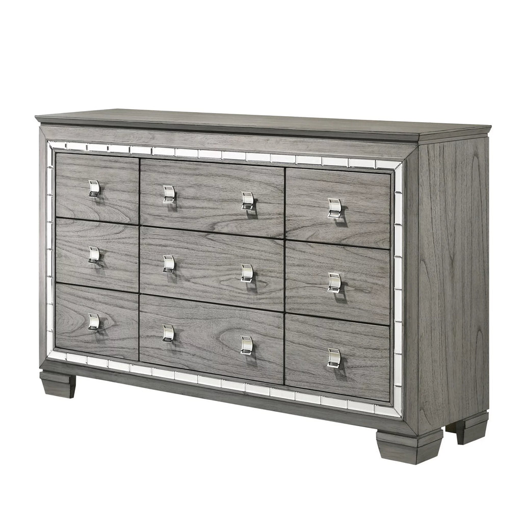 Gray 9 Drawer Dresser with Mirror T5788