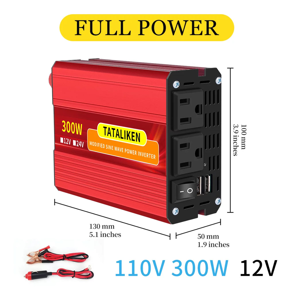 300 Watts Power Inverter 12V DC to 110V AC Car Plug Adapter Converter with LCD Display Dual USB Ports 2 AC Outlets O95890